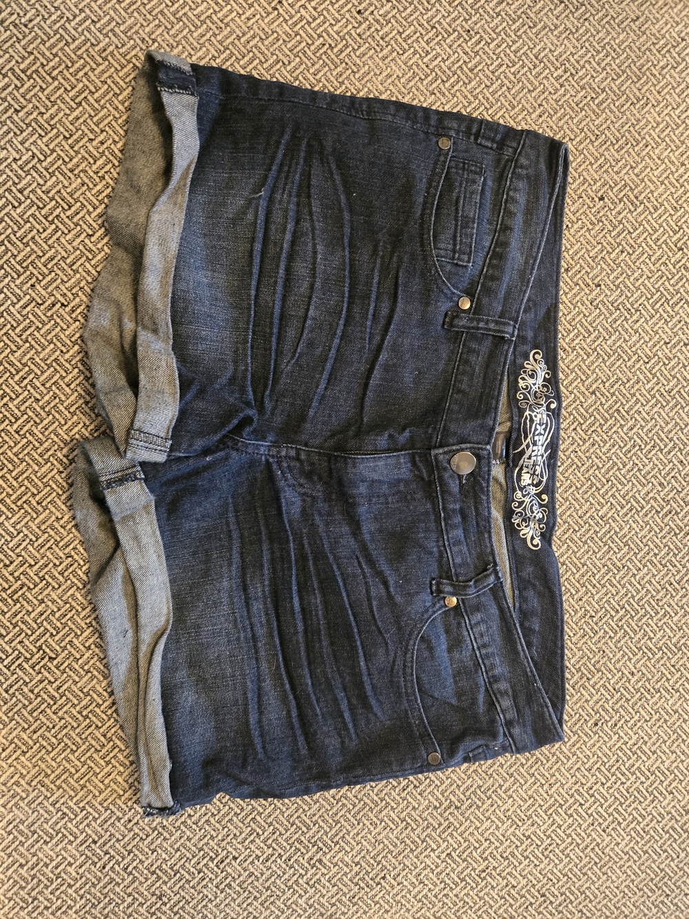 Express Dark Blue Denim Cuffed Jean Shorts